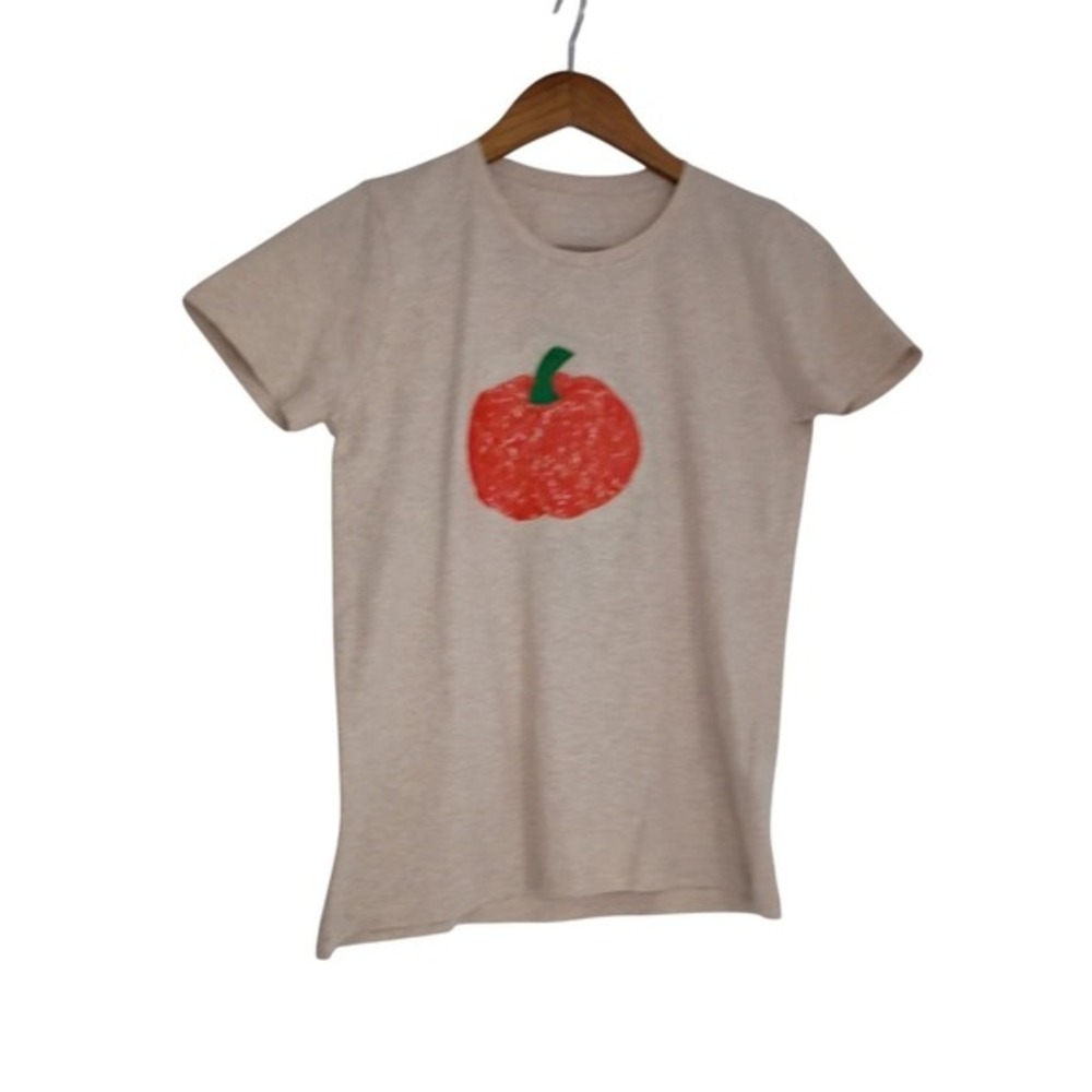 J.Crew NWT Collector Pumpkin Sequin Graphic Tee Shirt Beige 100% Cotton S
